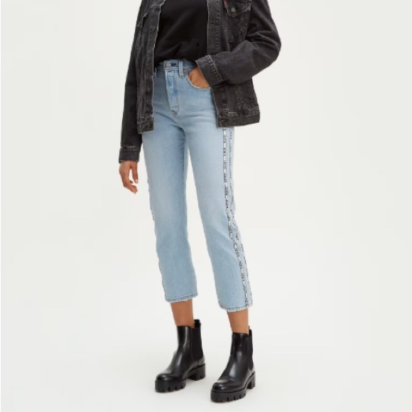 LEVI'S Premium 501 Original Sport Stripe Cropped Jeans in Dibs Size 26 - Picture 2 of 13